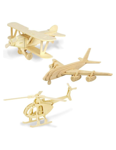 Rompecabezas de Madera 3D Georgie Porgy - Biplano, Helicóptero, Avión Civil