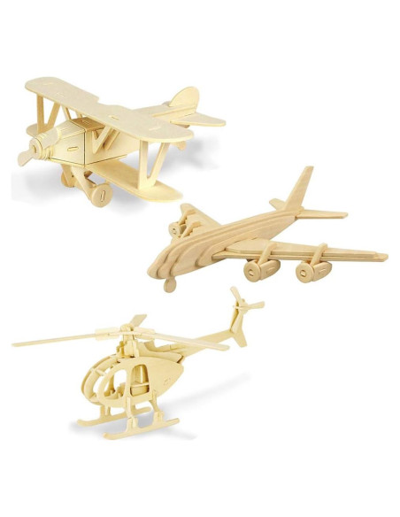Rompecabezas de Madera 3D Georgie Porgy - Biplano, Helicóptero, Avión Civil
