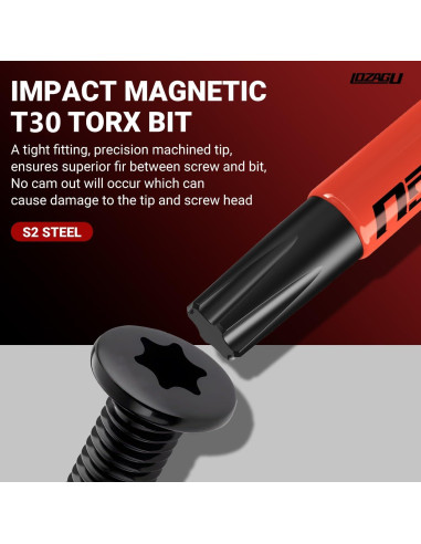 Juego de 10 Puntas Torx T30 Magnéticas 50-152mm Acero S2