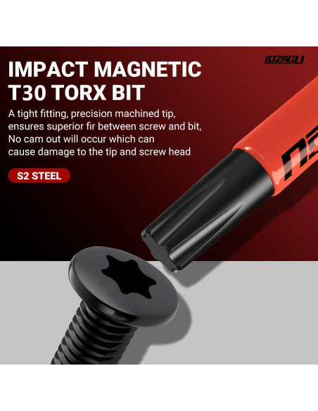 Juego de 10 Puntas Torx T30 Magnéticas 50-152mm Acero S2