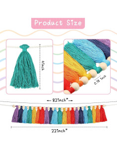 Guirnalda de Borlas Boho Chuangdi 2.1m Colorida con Perlas 2