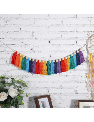 Guirnalda de Borlas Boho Chuangdi 2.1m Colorida con Perlas
