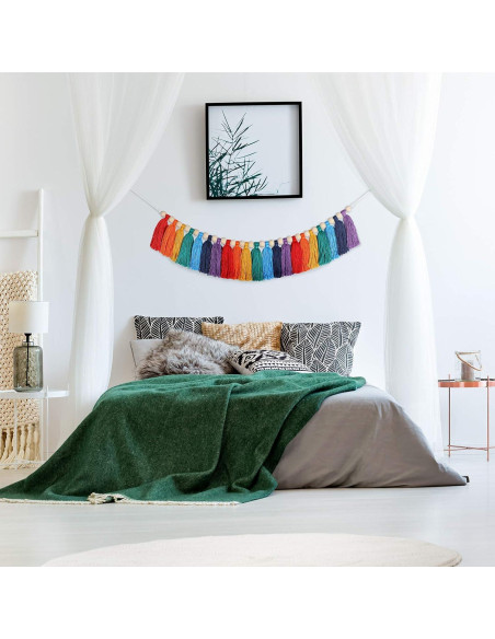 Guirnalda de Borlas Boho Chuangdi 2.1m Colorida con Perlas