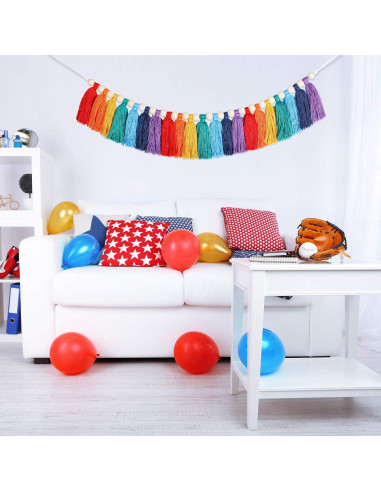 Guirnalda de Borlas Boho Chuangdi 2.1m Colorida con Perlas