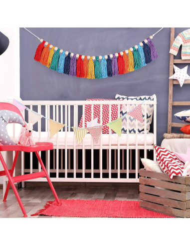 Guirnalda de Borlas Boho Chuangdi 2.1m Colorida con Perlas