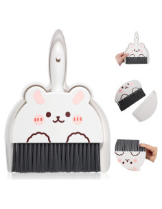 Juego de Escoba y Recogedor Mini JIYIN Conejo Blanco 23x17cm