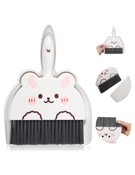 Juego de Escoba y Recogedor Mini JIYIN Conejo Blanco 23x17cm