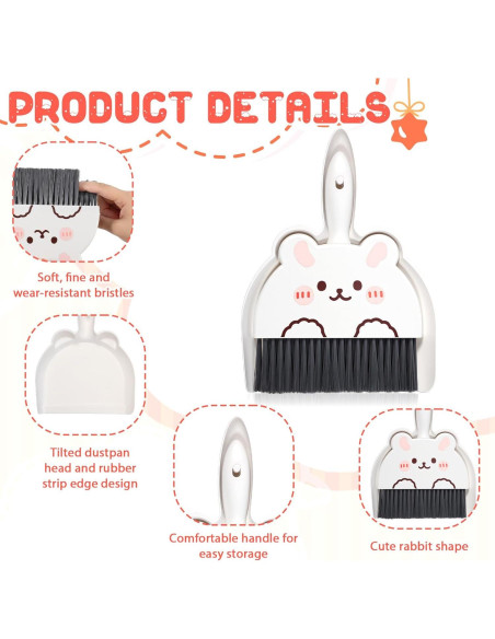 Juego de Escoba y Recogedor Mini JIYIN Conejo Blanco 23x17cm