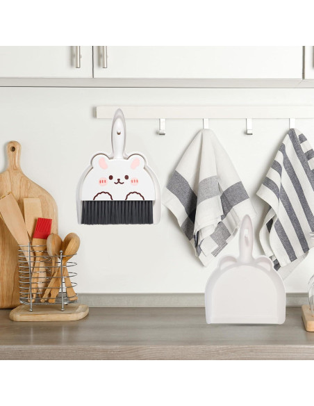 Juego de Escoba y Recogedor Mini JIYIN Conejo Blanco 23x17cm