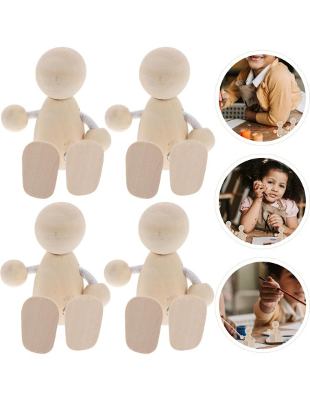 4 Muñecos de Madera DIY Tofficu 7.99x6.48 cm para Pintar 4 Muñecos de Madera DIY Tofficu 7.99x6.48 cm para Pintar