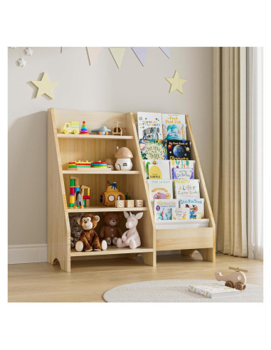 Estantería de Madera Sólida FLYJOE para Niños 4 Niveles