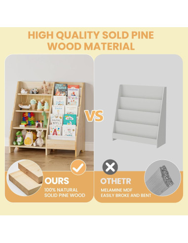Estantería de Madera Sólida FLYJOE para Niños 4 Niveles