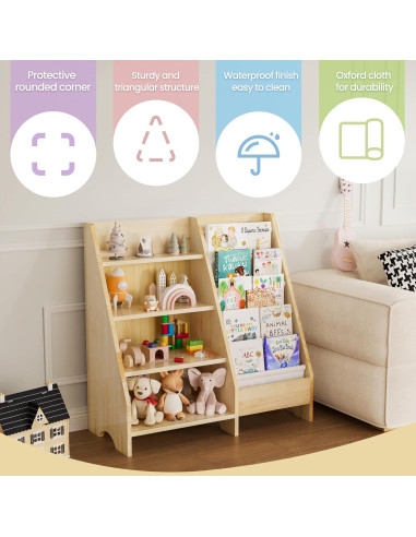 Estantería de Madera Sólida FLYJOE para Niños 4 Niveles