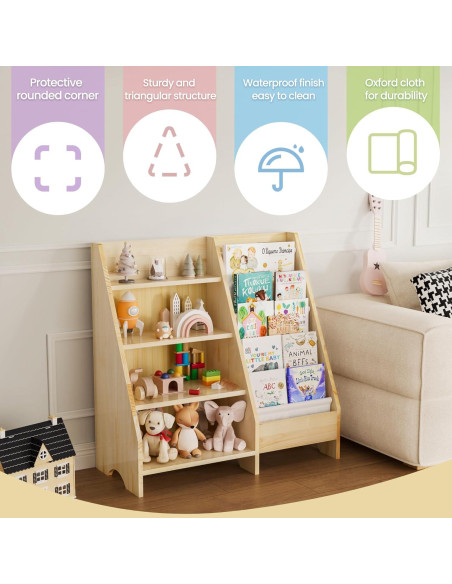 Estantería de Madera Sólida FLYJOE para Niños 4 Niveles