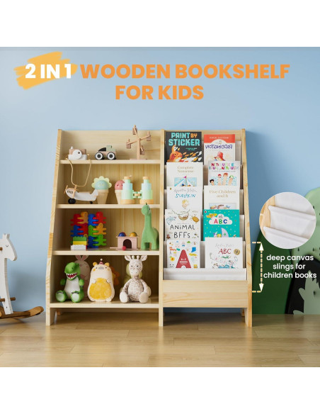 Estantería de Madera Sólida FLYJOE para Niños 4 Niveles