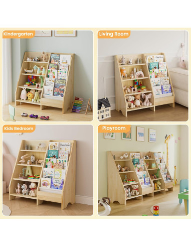 Estantería de Madera Sólida FLYJOE para Niños 4 Niveles