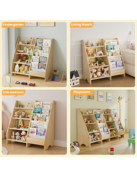 Estantería de Madera Sólida FLYJOE para Niños 4 Niveles