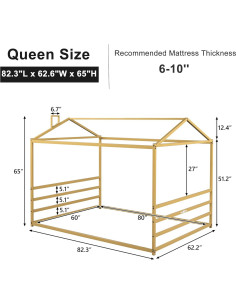 Cama de Piso Montessori Bellemave Queen Metal Dorada 2
