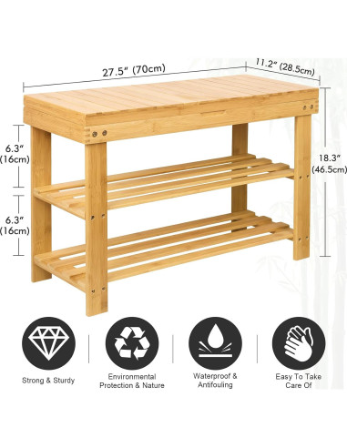 Banco de Almacenamiento para Zapatos BAMBUROBA Natural 127 kg