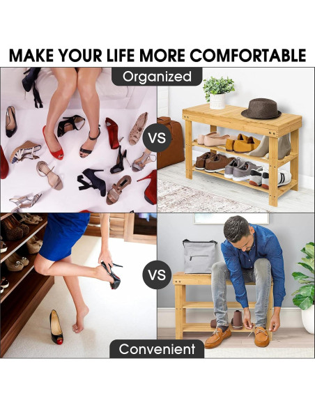 Banco de Almacenamiento para Zapatos BAMBUROBA Natural 127 kg