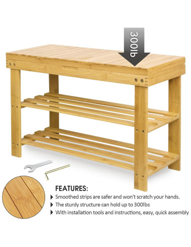 Banco de Almacenamiento para Zapatos BAMBUROBA Natural 127 kg