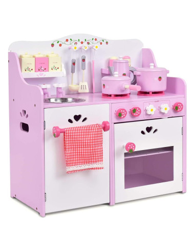 Juego de Cocina para Niños Costzon 13 Piezas Madera Rosa