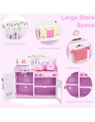 Juego de Cocina para Niños Costzon 13 Piezas Madera Rosa