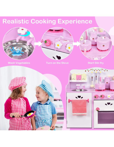 Juego de Cocina para Niños Costzon 13 Piezas Madera Rosa