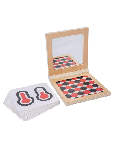 Tarjetas Montessori en Blanco y Negro con Marco de Madera y Espejo