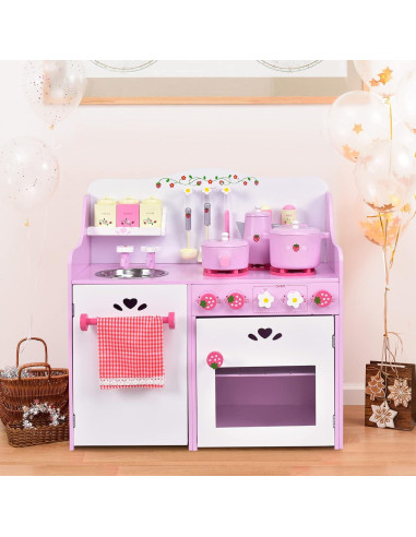 Juego de Cocina para Niños Costzon 13 Piezas Madera Rosa