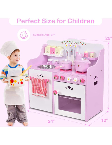 Juego de Cocina para Niños Costzon 13 Piezas Madera Rosa