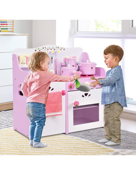 Juego de Cocina para Niños Costzon 13 Piezas Madera Rosa