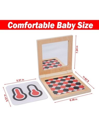 Tarjetas Montessori en Blanco y Negro con Marco de Madera y Espejo