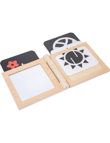 Tarjetas Montessori en Blanco y Negro con Marco de Madera y Espejo