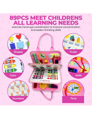 Tablero Ocupado Montessori MDA para Niñas 3-5 Años Rosa