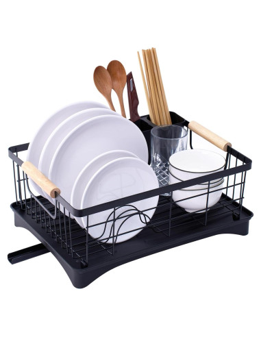 Escurridor de Platos Negro AppleTofu con Bandeja de Drenaje 15x42.5x32cm