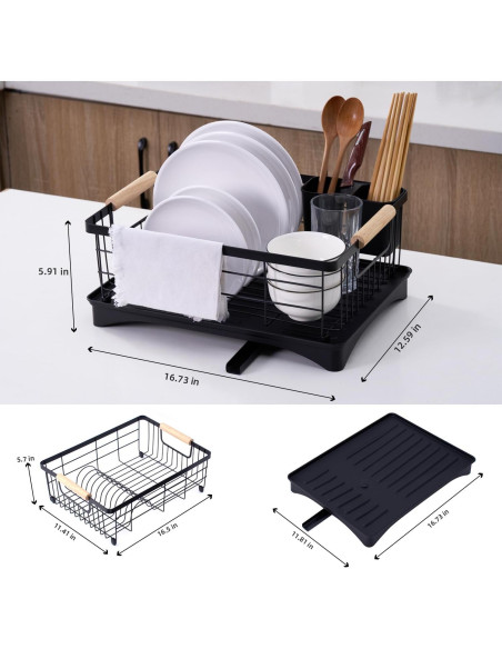 Escurridor de Platos Negro AppleTofu con Bandeja de Drenaje 15x42.5x32cm