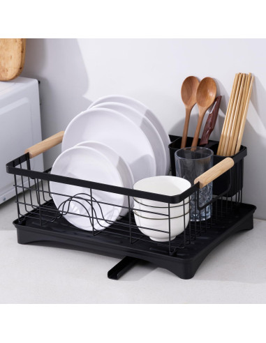 Escurridor de Platos Negro AppleTofu con Bandeja de Drenaje 15x42.5x32cm