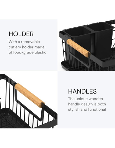 Escurridor de Platos Negro AppleTofu con Bandeja de Drenaje 15x42.5x32cm