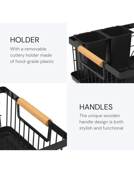Escurridor de Platos Negro AppleTofu con Bandeja de Drenaje 15x42.5x32cm