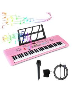 Teclado Eléctrico Digital Rosa 61 Teclas con Micrófono