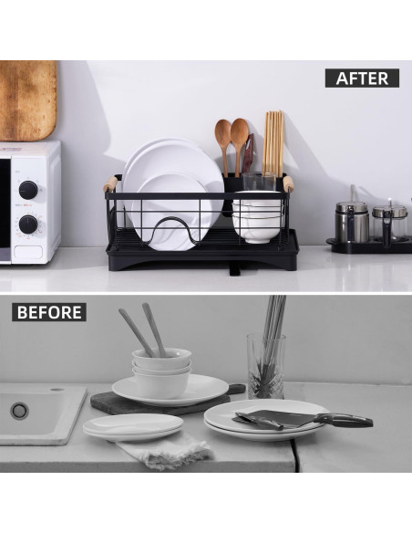 Escurridor de Platos Negro AppleTofu con Bandeja de Drenaje 15x42.5x32cm