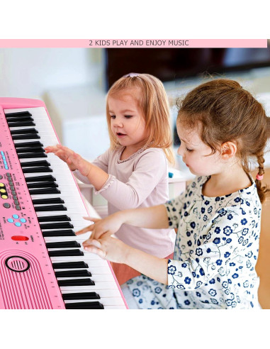Teclado Eléctrico Digital Rosa 61 Teclas con Micrófono