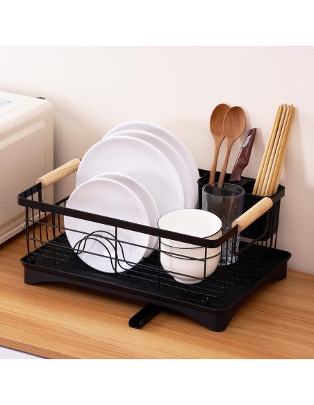 Escurridor de Platos Negro AppleTofu con Bandeja de Drenaje 15x42.5x32cm