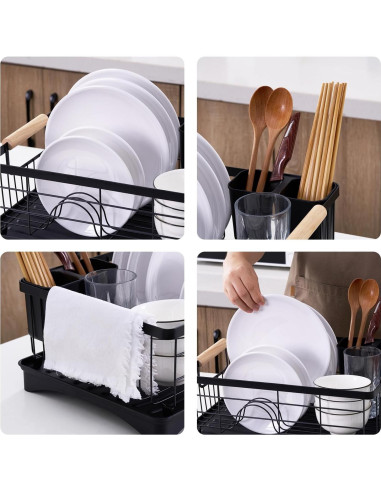 Escurridor de Platos Negro AppleTofu con Bandeja de Drenaje 15x42.5x32cm