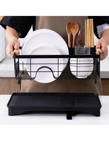 Escurridor de Platos Negro AppleTofu con Bandeja de Drenaje 15x42.5x32cm