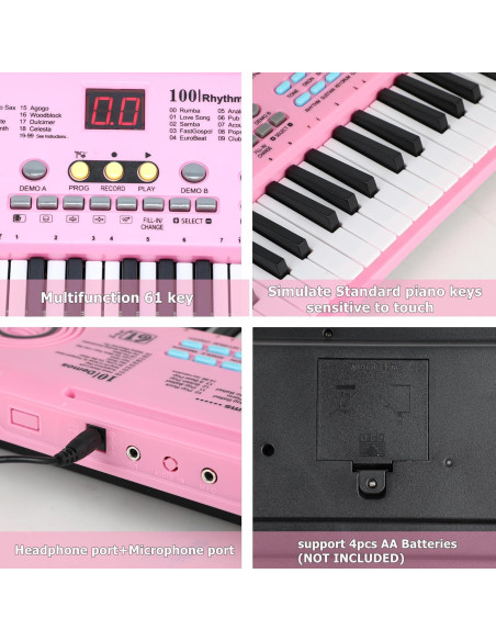 Teclado Eléctrico Digital Rosa 61 Teclas con Micrófono Teclado Eléctrico Digital Rosa 61 Teclas con Micrófono