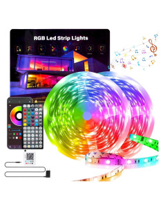 Tira de luces LED RGB 200FT GANZQH con control remoto y APP