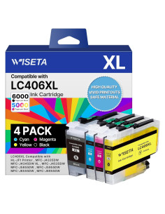 Cartuchos de tinta WISETA LC406XL para impresora Brother - Paquete de 4