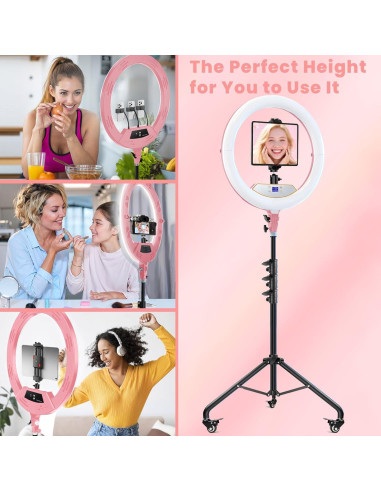 Luz de Anillo Plegable MACTREM 22" (56cm) Rosa con Soporte